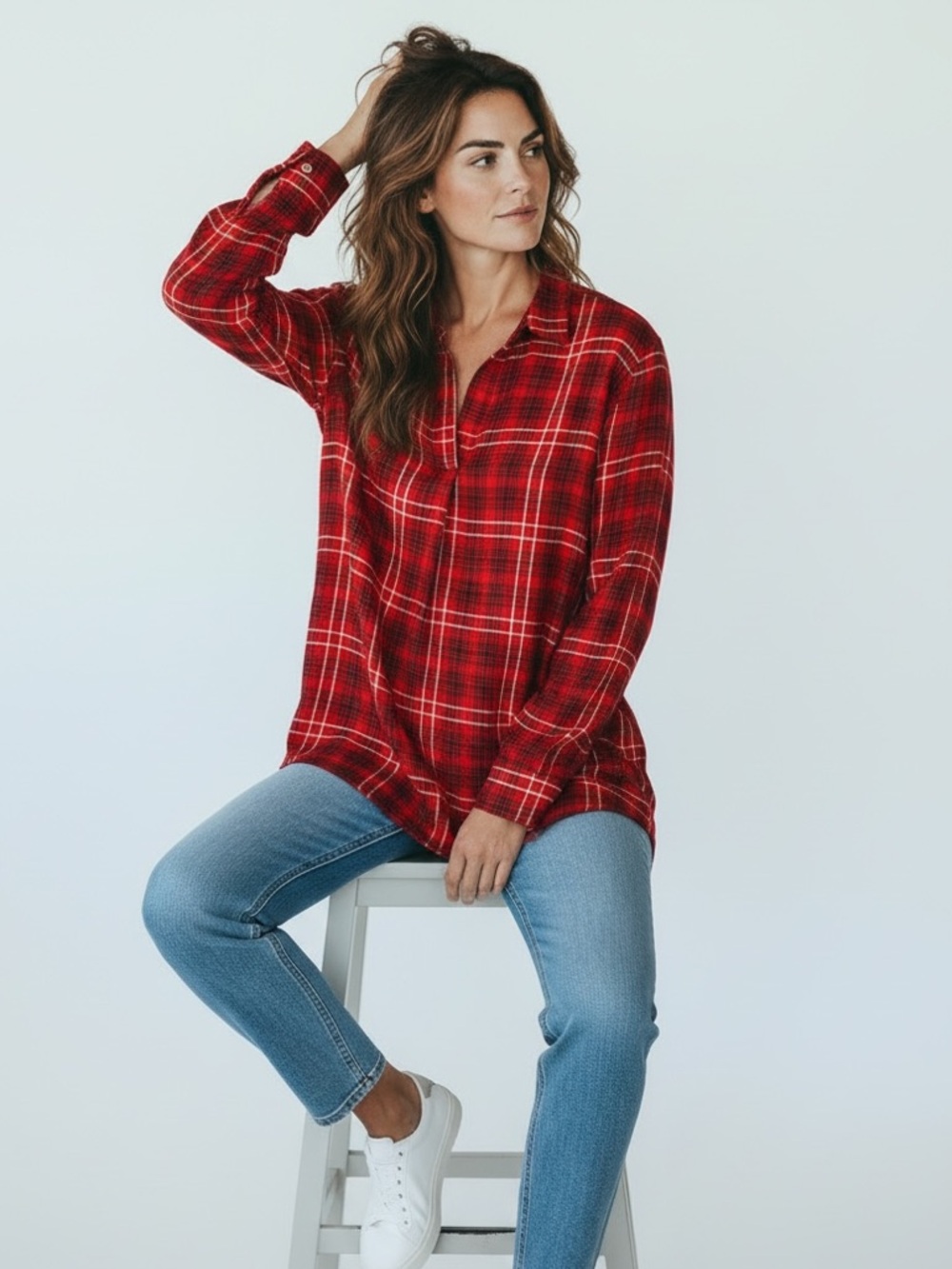 2/$30 Cato Plaid and Floral Long Sleeve Blouse Top SZ S